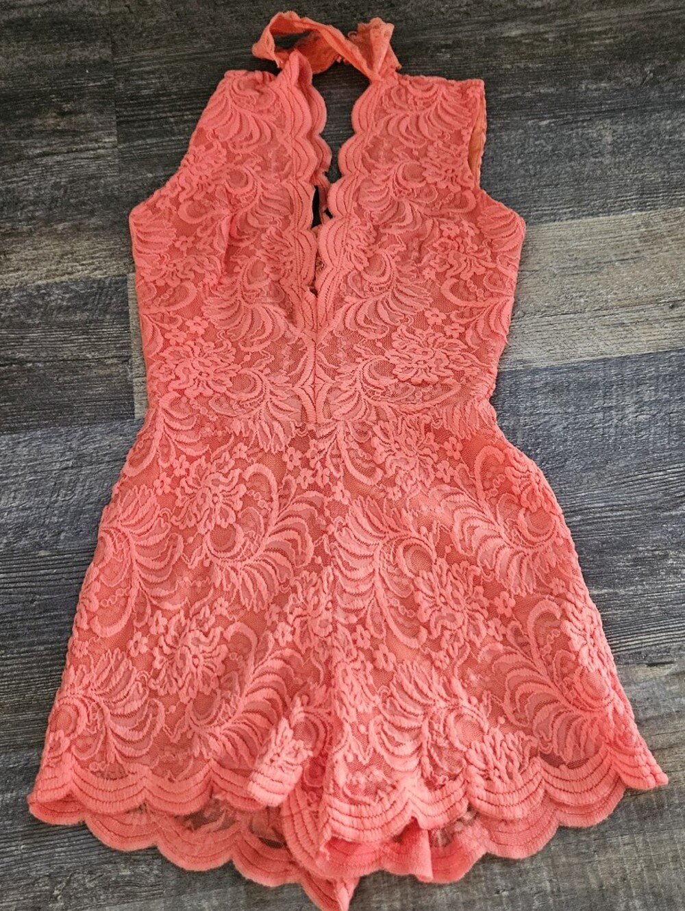 bebe Coral Lace Halter Romper